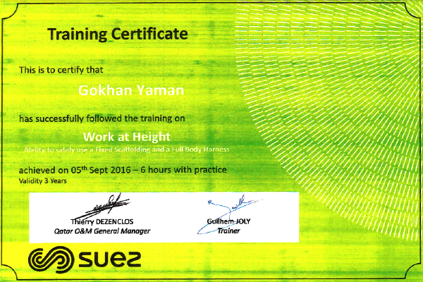 Work at Height Training Certificate - 2016-2019