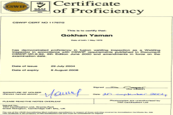 CSWIP Welding Inspector Certificate-2004-2008